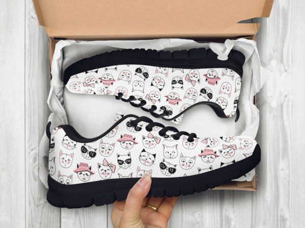 Cat Face Shoes Custom Name Shoes Cat Pattern Running Sneakers For Pet Lover