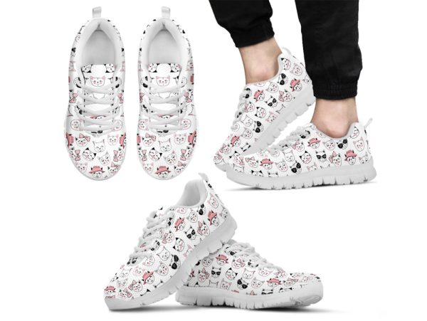 Cat Face Shoes Custom Name Shoes Cat Pattern Running Sneakers For Pet Lover