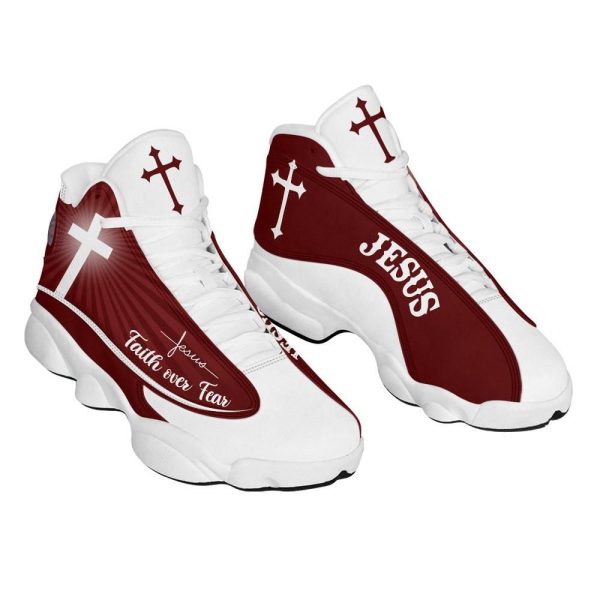 Christian Basketball Shoes, Faith Over Fear Jesus Basketball Shoes Red Design For Men Women