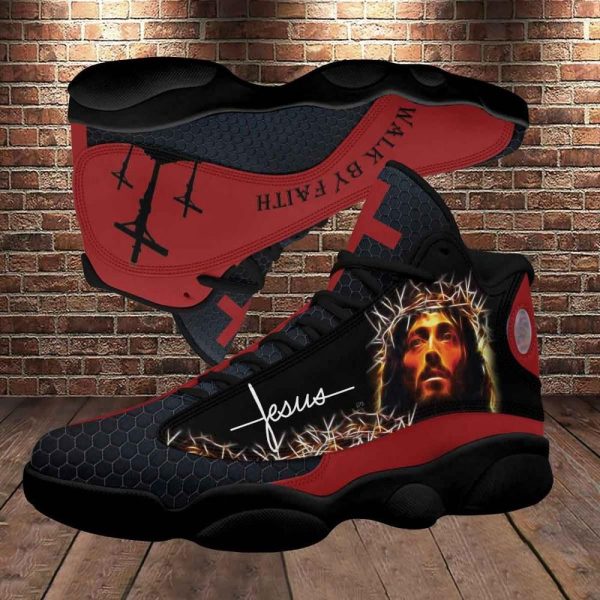 Christian Basketball Shoes, Jesus Walk By Faith, Jesus Drawing Art Basketball Shoes For Men Women