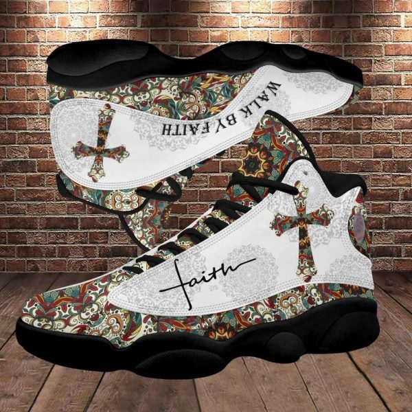 Christian Basketball Shoes, Walk By Faith Boho Design Flower Style Basketball Shoes For Men Women