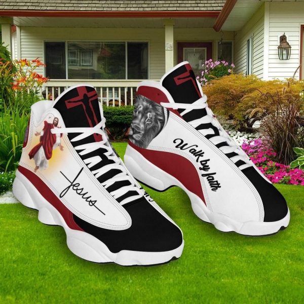 Christian Basketball Shoes, Walk By Faith Jesus And Lion Art Basketball Shoes For Men Women