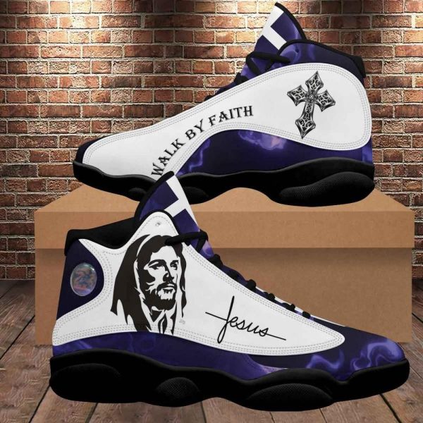 Christian Basketball Shoes, Walk By Faith Jesus Cross Jesus Drawing Basketball Shoes For Men Women