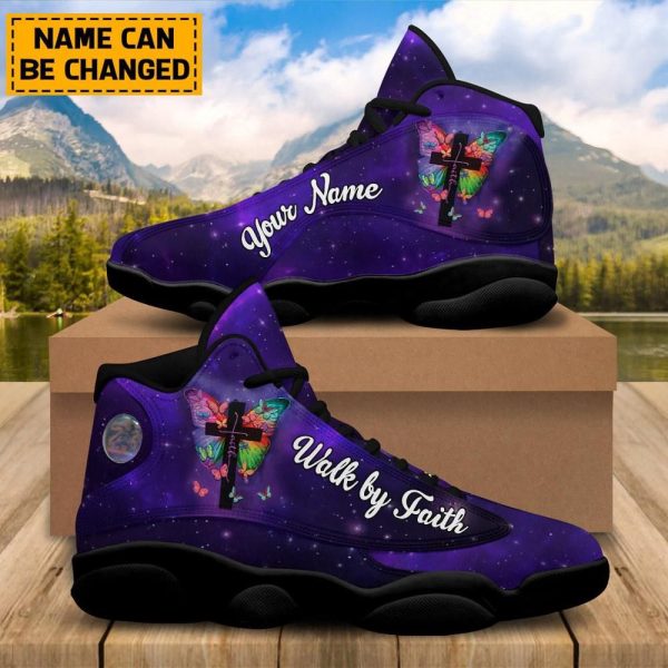 Christian Basketball Shoes, Walk By Faith Purple Basketball Shoes, Jesus Shoes For Men Women