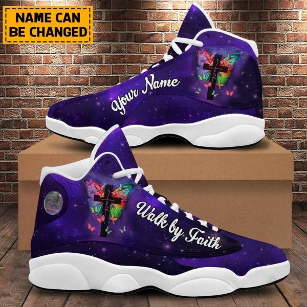 Christian Basketball Shoes, Walk By Faith Purple Basketball Shoes, Jesus Shoes For Men Women