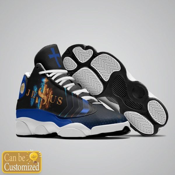 Christian Shoes, Black And Blue Cross Jesus Custom Name Basketball Shoes For Men Women