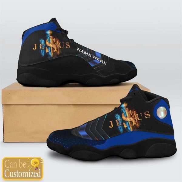 Christian Shoes, Black And Blue Cross Jesus Custom Name Basketball Shoes For Men Women