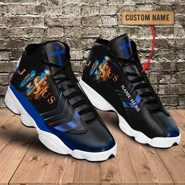 Christian Shoes, Black And Blue Cross Jesus Custom Name Basketball Shoes For Men Women