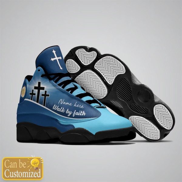 Christian Shoes, Blue Cross Walk By Faith Jesus Custom Name Basketball Shoes For Men Women