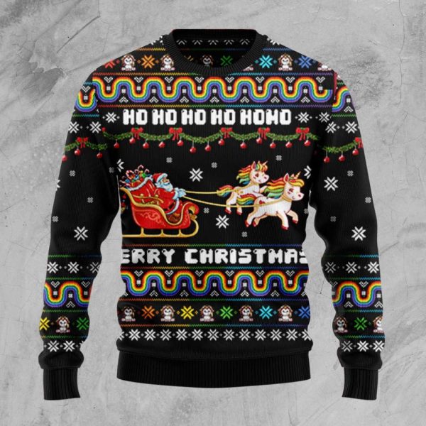 Christmas Hohoho Santa Claus Ride Unicorns Ugly Sweater For Men And Women