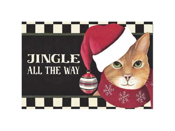 Christmas Jingle Cat Doormat, Cat Doormat, Xmas Welcome Mats, For Cat Lovers