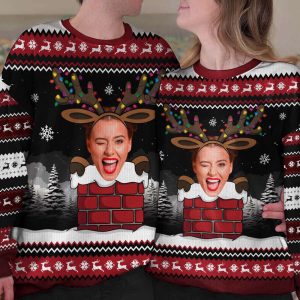 christmas reindeer face photo personalized photo ugly sweater for men and women 1.jpeg
