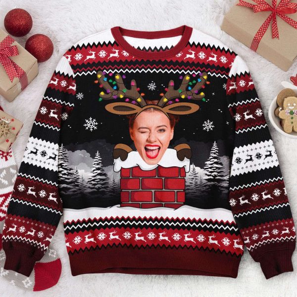 Christmas Reindeer Face Photo, Personalized Photo Ugly Sweater, For Men And Women