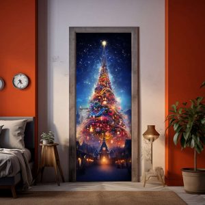 christmas theme for front door cover fairytale christmas tree with balls for door fabric banner christmas holiday door mural for home 2.jpeg