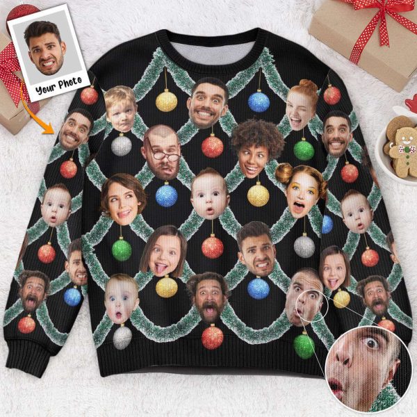 Christmas Tinsel Ugliest Sweater Funny Silly Face, Personalized Photo Ugly Sweater, For Men And Women