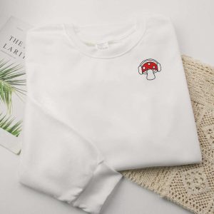 Creative Embroidered Red Mushroom Sweatshirt, Gifts…