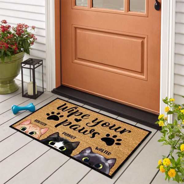 Custom Cat Doormat, Wipe Your Paws, Xmas Welcome Mats Gift For Cat Lovers