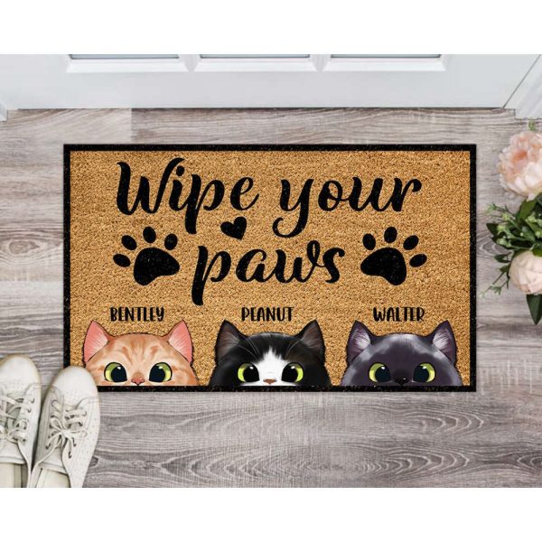 Custom Cat Doormat, Wipe Your Paws, Xmas Welcome Mats Gift For Cat Lovers