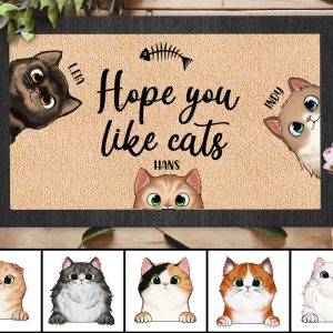 custom cat welcome mat hope you like cats doormat personalized cat doormat cat mom gift cat lover gift cat dad gift housewarming gifts.jpeg