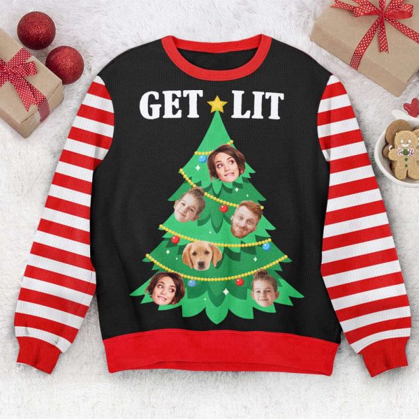 Custom Face Christmas Family Get Lit Xmas Tree, Personalized Photo Ugly Sweater, For Men And Women