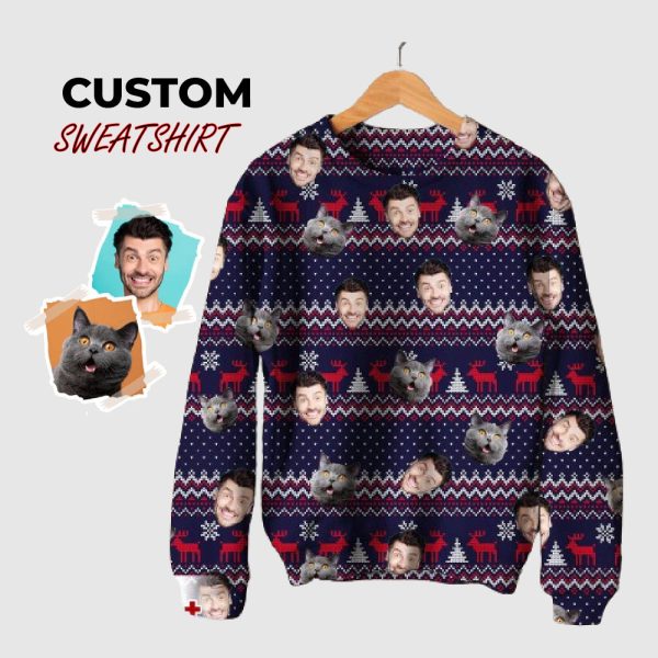 Custom Face Christmas Family Sweashirt, Personalized Family Photo Ugly Sweatshirt For Family