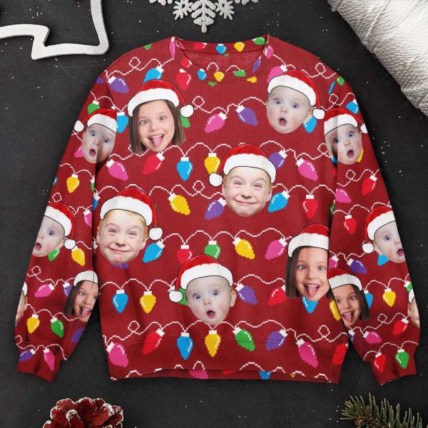 Custom Face Funny Christmas Leds, Personalized Photo Ugly Sweater, For Men And Women