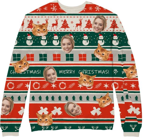 Custom Face Funny Christmas Sweatshirt Leds Friends Personalized Photo Ugly Sweater For Family