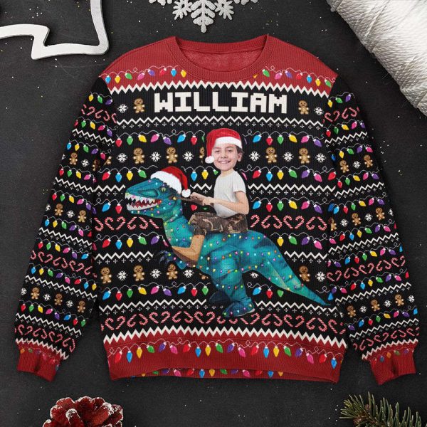 Custom Face Photo Dinosaur, Flamingo, Personalized Photo Kid’s Ugly Sweater, For Men And Women
