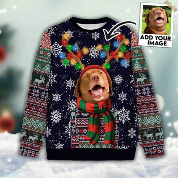 Custom Face Ugly Christmas Sweater, Personalized Family Photo Ugly Sweater For Dog Lover