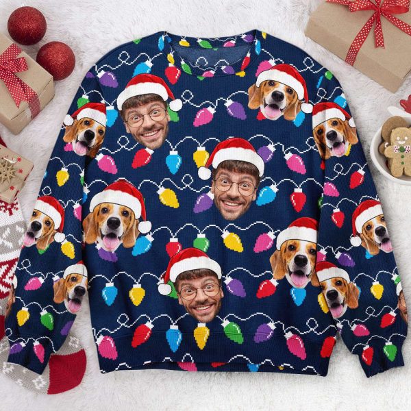 Custom Face Xmas Leds Funny Christmas , Personalized Photo Ugly Sweater, For Men Women