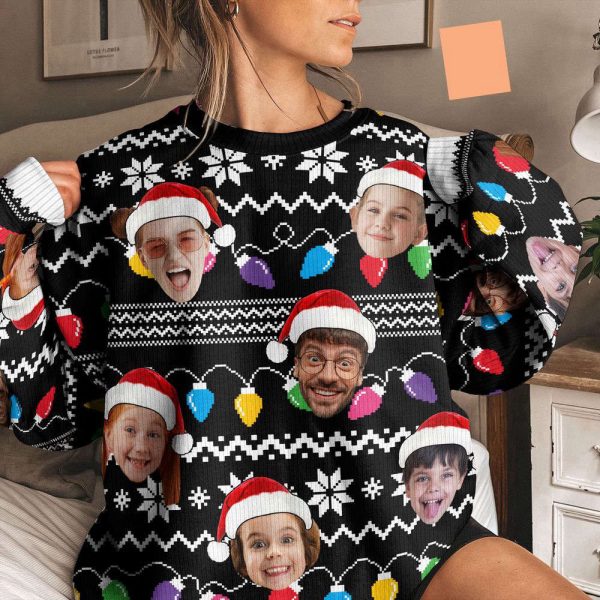 Custom Faces Funny Christmas Lights, Personalized Ugly Sweater, For Men And Women