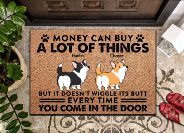 Cute Corgi Wiggle Butt Personalized Dog Doormat, Gift For Pet Lovers