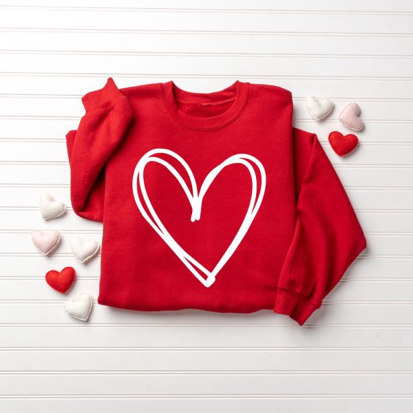 Cute Heart Sweatshirt, Valentine Sweatshirt, Drawn Heart Love Sweatshirt, Gift For Lover
