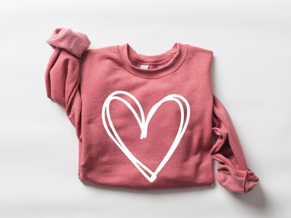 Cute Heart Sweatshirt, Valentine Sweatshirt, Drawn Heart Love Sweatshirt, Gift For Lover