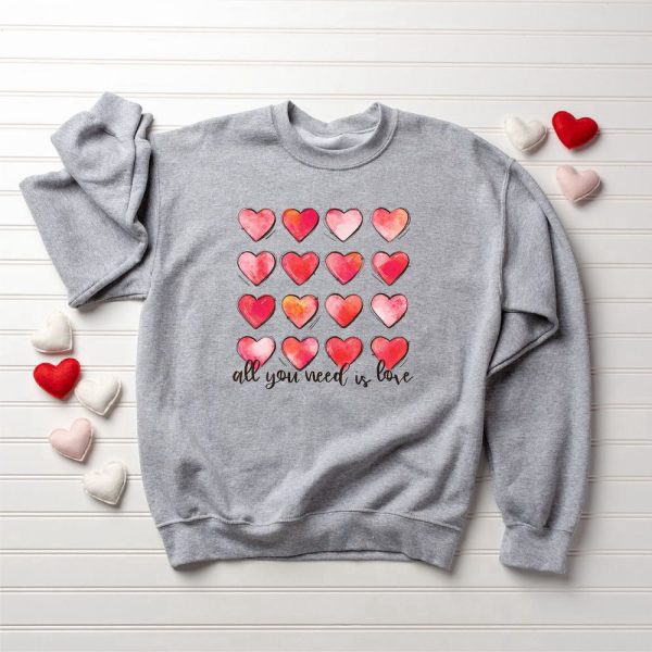 Cute Hearts Sweatshirt, Womens Valentines Sweatshirt, Retro Sweatshirt For Women