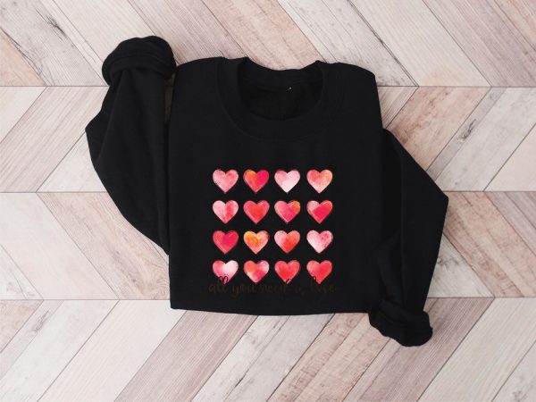 Cute Hearts Sweatshirt, Womens Valentines Sweatshirt, Retro Sweatshirt For Women