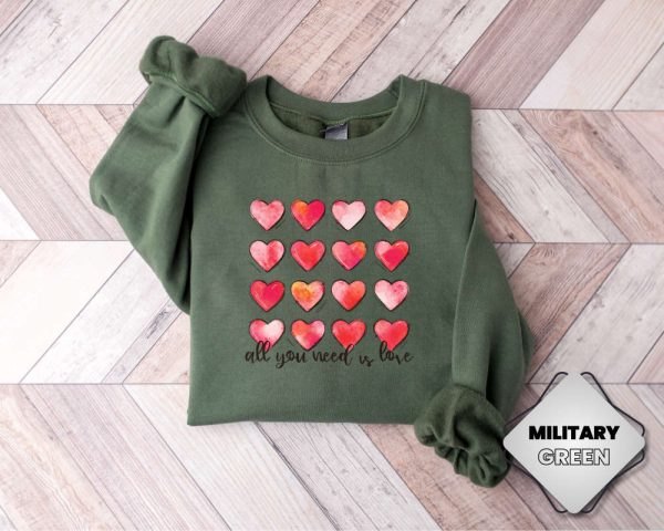 Cute Hearts Sweatshirt, Womens Valentines Sweatshirt, Retro Sweatshirt For Women