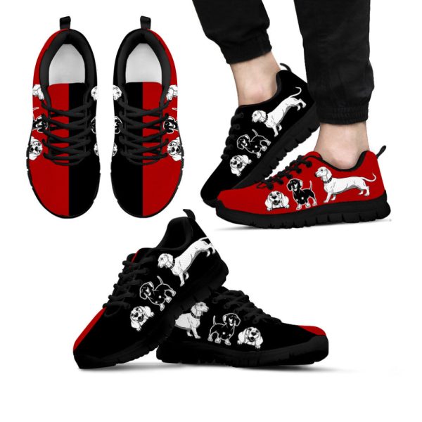 Dachshund Dog Lover Shoes Black and Red Sneakers Walking Running Lightweight Casual Shoes For Pet Lover