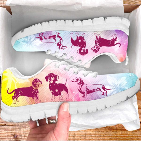 Dachshund Dog Lover Shoes Flower White Sneakers Walking Running Lightweight Casual Shoes For Pet Lover