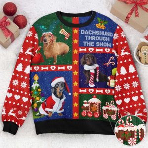dachshund through the snow ver 2 personalized photo ugly sweater for men and women 1.jpeg