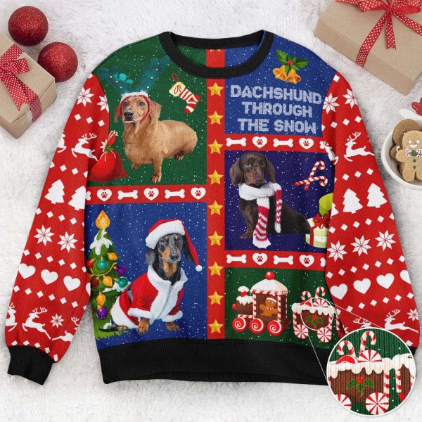 Dachshund Through The Snow Ver 2, Personalized Photo Ugly Sweater, For Men And Women