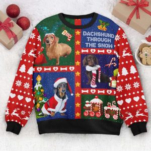 dachshund through the snow ver 2 personalized photo ugly sweater for men and women.jpeg