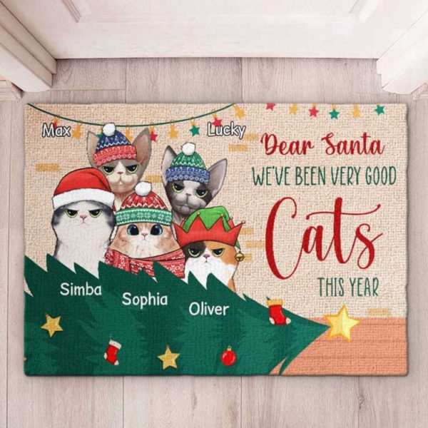 Dear Santa Cat Christmas Personalized Doormat, Xmas Welcome Mats, For Pet Lovers