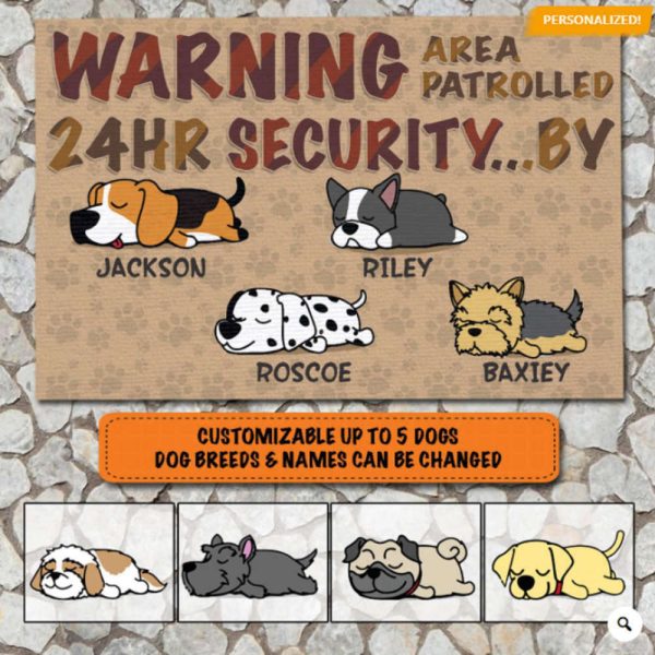 Dog Doormat, Warning Patrolled 24HR Security Cute Dog Doormat, Dog Lover Gift