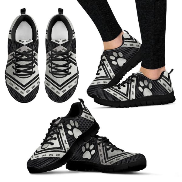 Dog Paw Print Shoes Silver Rhombus Sneakers Walking Running Lightweight Casual Shoes For Pet Lover