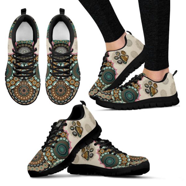 Dog Paw Print Shoes Vintage Mandala Sneakers Walking Running Lightweight Casual Shoes For Pet Lover