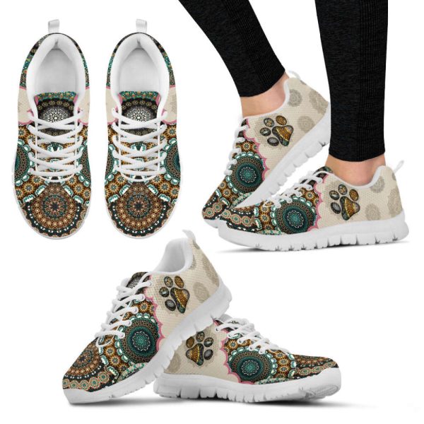 Dog Paw Print Shoes Vintage Mandala Sneakers Walking Running Lightweight Casual Shoes For Pet Lover