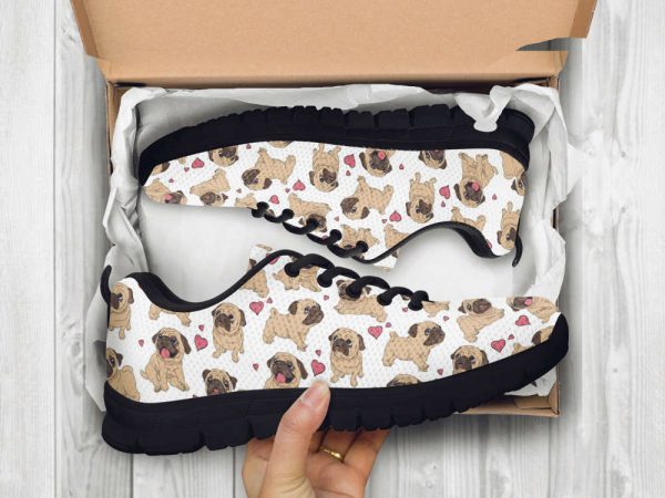 Dog Pug Shoes Custom Name Shoes Dog Pattern Running Sneakers  For Pet Lover