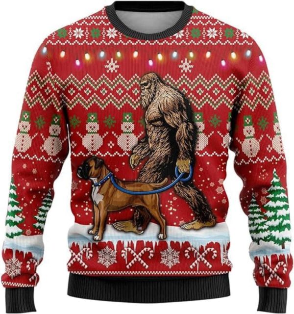 Dog Ugly Christmas Sweater, Bigfoot  Crew Neck Sweatshirt For Christmas