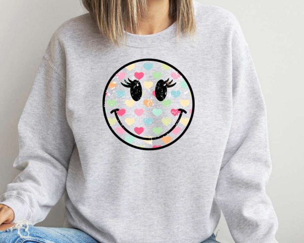 Face Happy Sweatshirt, Valentines Day Sweatshirt, Girl Cut Happy Face Sweater For Women